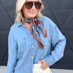 Button Down Notched Collar Shirt In Denim - Infinity Raine