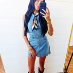 Button Down Scalloped Sleeveless Washed Denim Vest Top - Infinity Raine