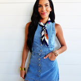 Button Down Scalloped Sleeveless Washed Denim Vest Top - Infinity Raine