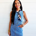 Button Down Scalloped Sleeveless Washed Denim Vest Top - Infinity Raine