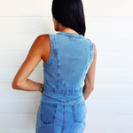 Button Down Scalloped Washed Denim Mini Skirt - Infinity Raine