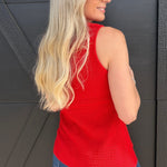 Button Down Sleeveless Split Hem Knit Vest In Red - Infinity Raine