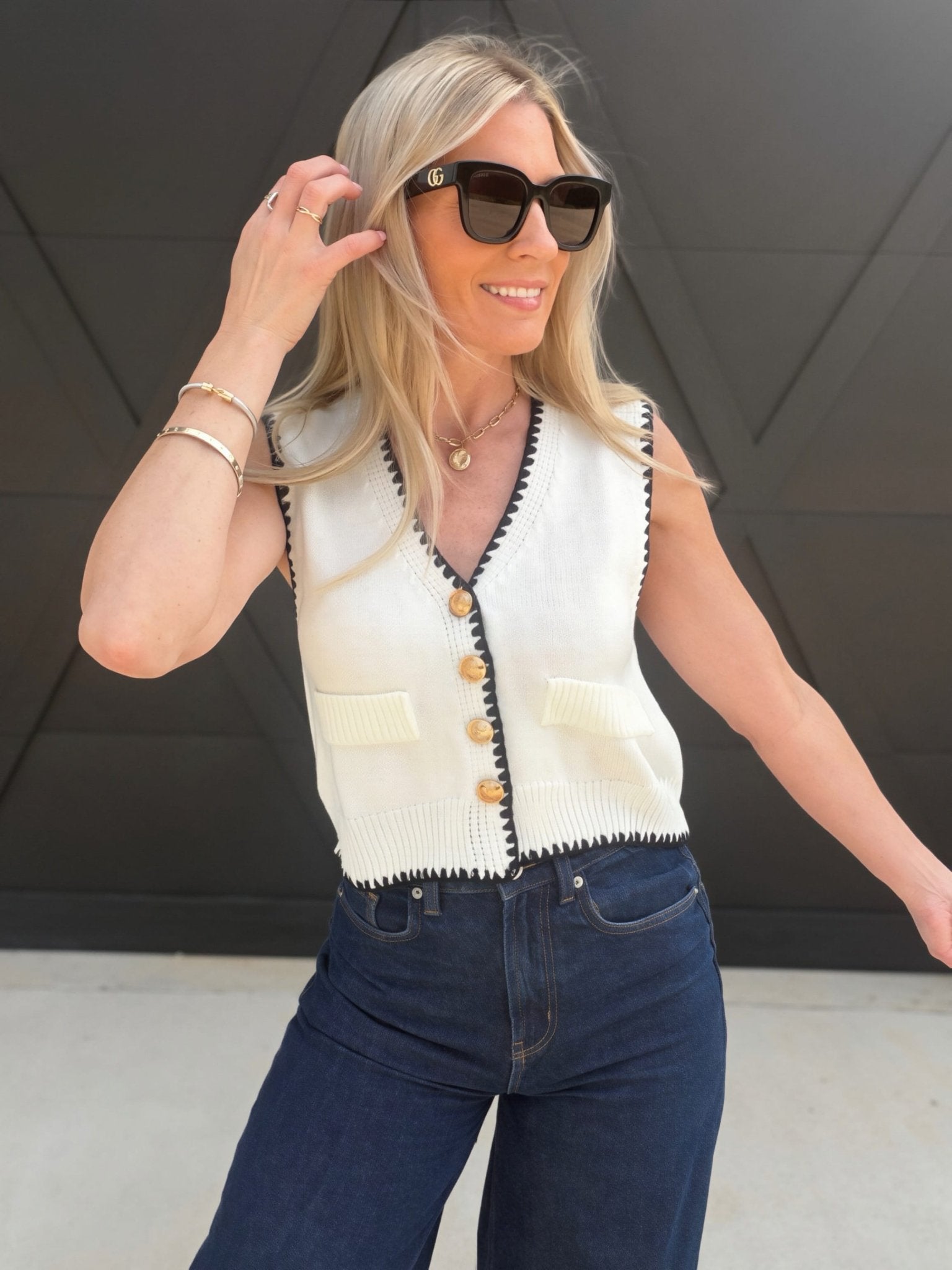 Button Front Statement Vest In Beige - Infinity Raine