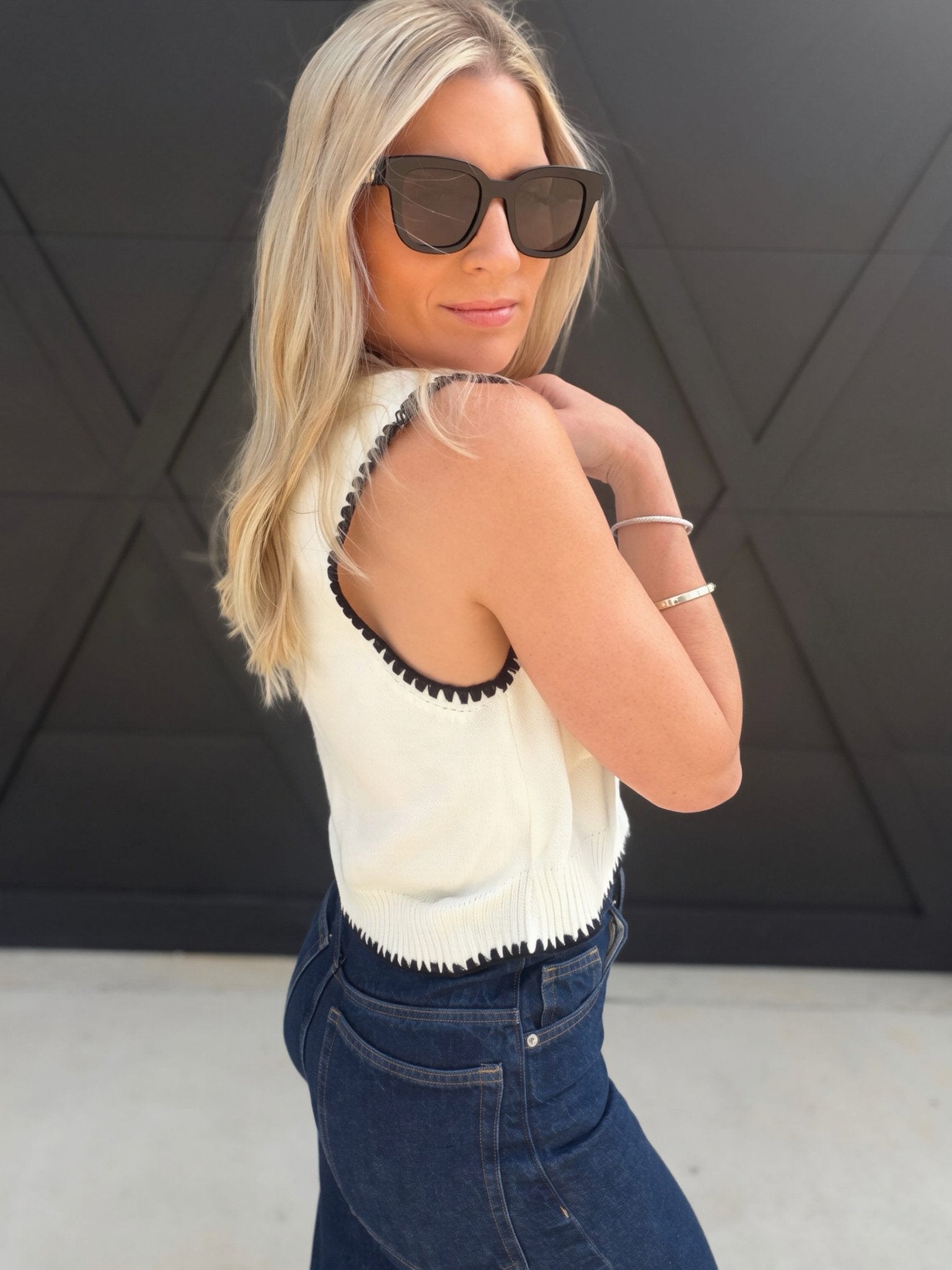 Button Front Statement Vest In Beige - Infinity Raine