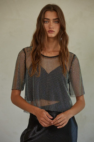 Bellamy Rhinestone Crop Top-Black - Infinity Raine