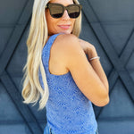 Jacquard Square Tank In Blue - Infinity Raine