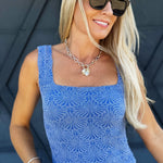 Jacquard Square Tank In Blue - Infinity Raine