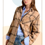 Soft Fabric Plaid Loose Fit Button Down Shirt In Tan