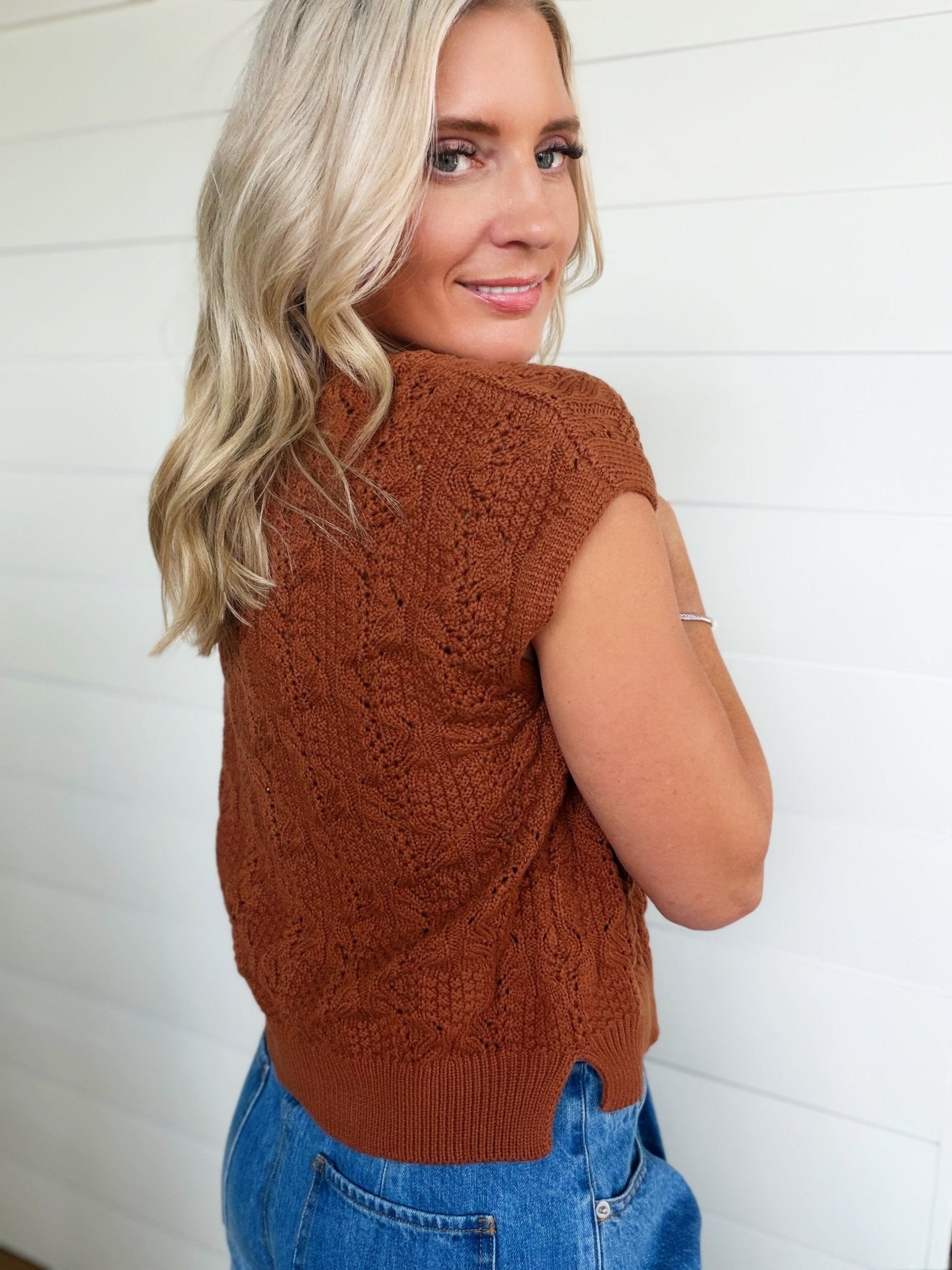 Cable Knit Mock Neck Sweater In Cinnamon - Infinity Raine