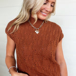 Cable Knit Mock Neck Sweater In Cinnamon - Infinity Raine