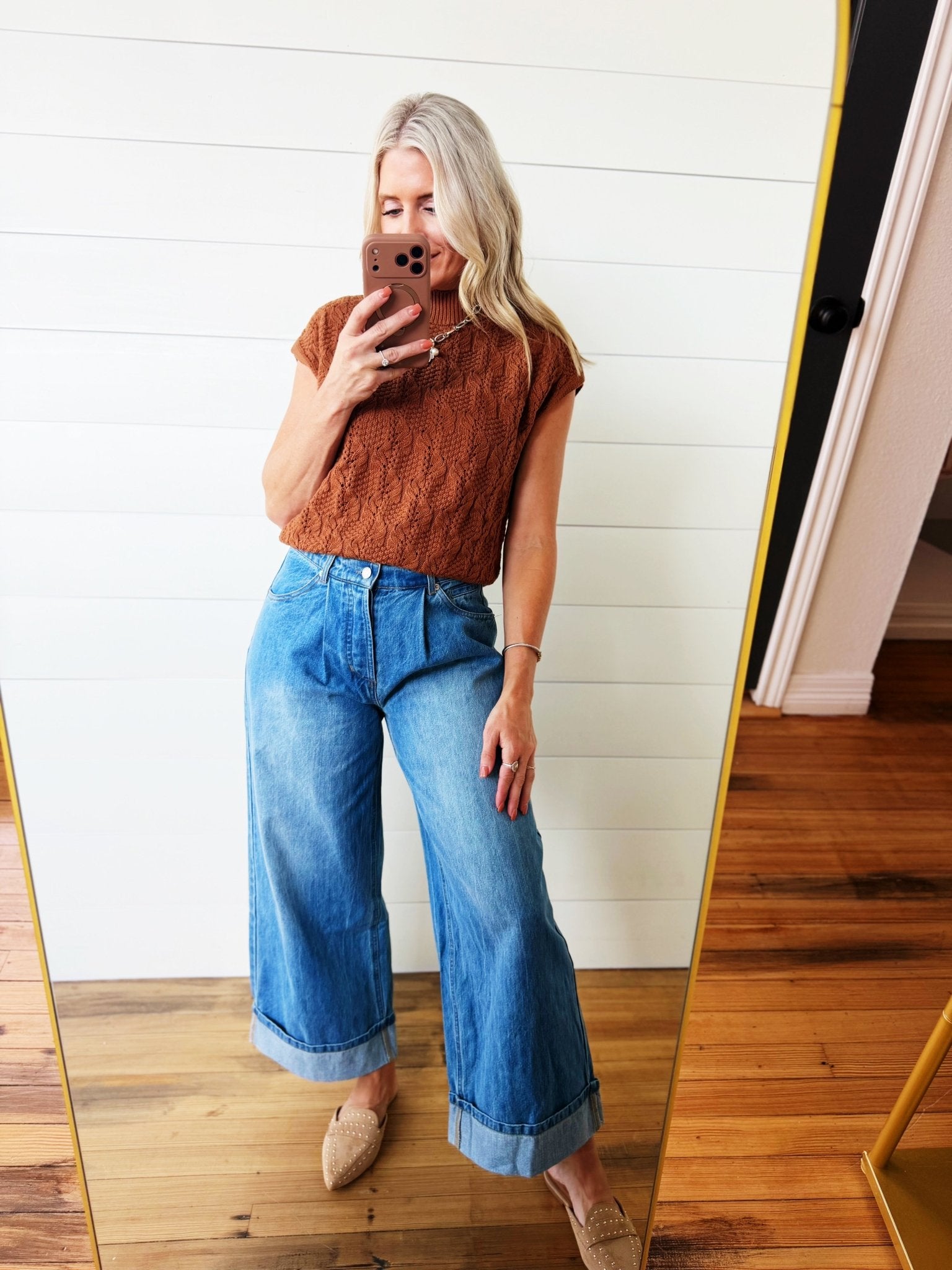 Cable Knit Mock Neck Sweater In Cinnamon - Infinity Raine