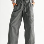 Wide Leg Cargo Utility Trousers In Smoky Olive - Infinity Raine