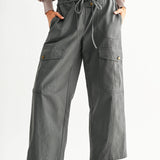 Wide Leg Cargo Utility Trousers In Smoky Olive - Infinity Raine
