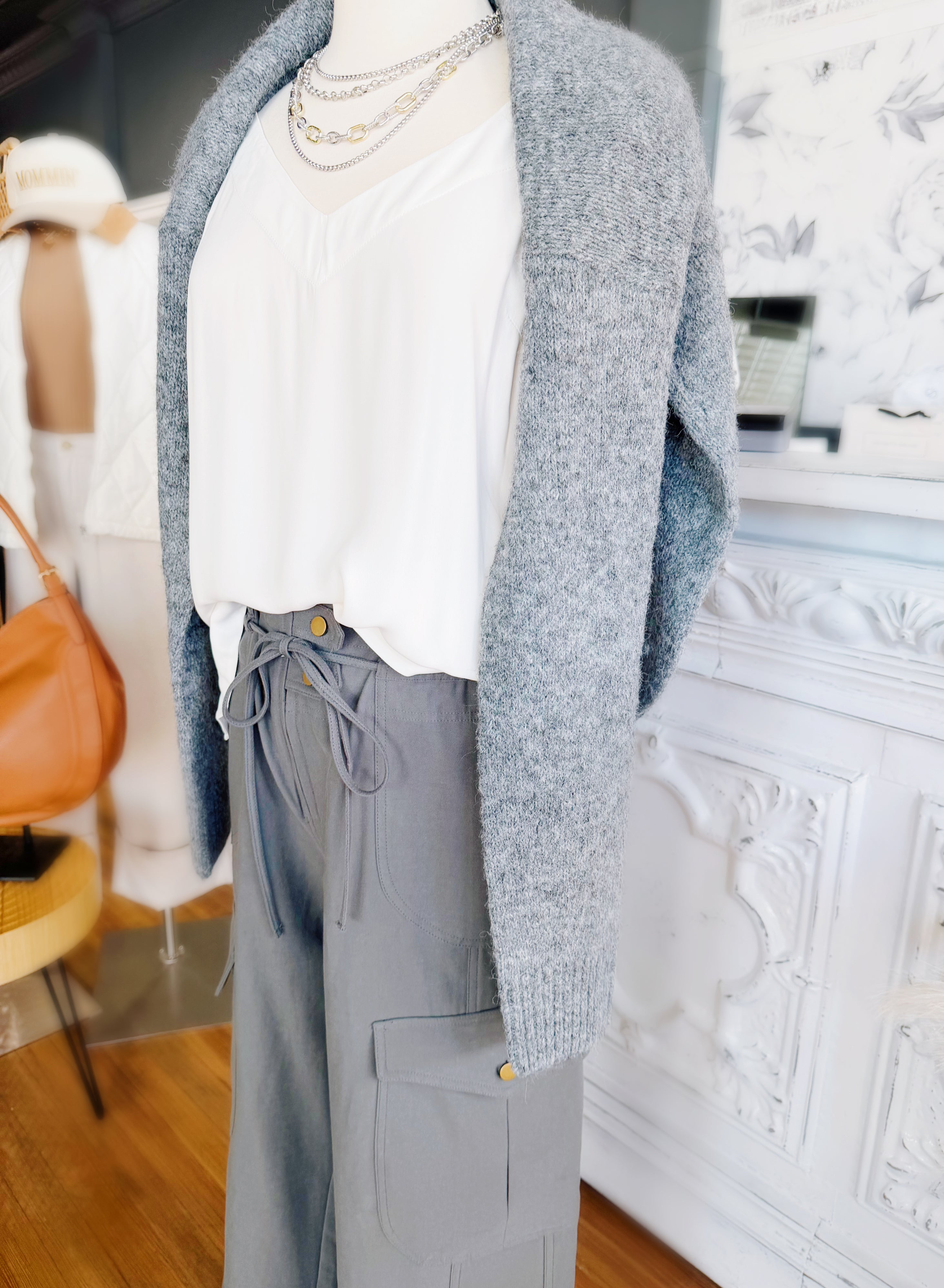 Wide Leg Cargo Utility Trousers In Smoky Olive - Infinity Raine