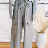 Wide Leg Cargo Utility Trousers In Smoky Olive - Infinity Raine