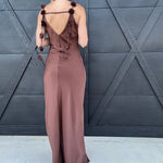 Camellia Dresses 3D Floral Dinner Dress In Mocha