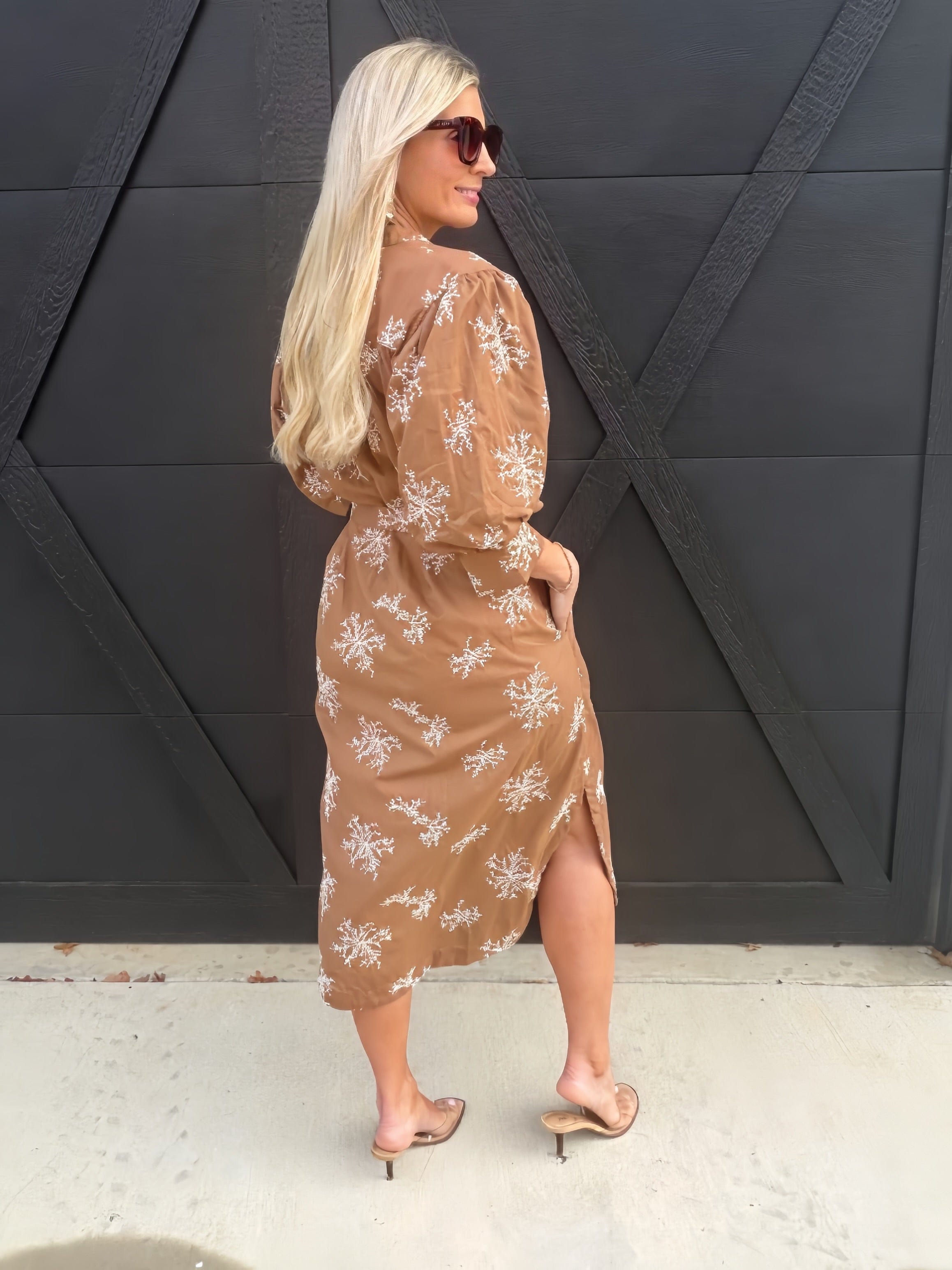 Embroidered Belted Shirt Dress In Mocha - Infinity Raine