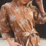 Embroidered Belted Shirt Dress In Mocha - Infinity Raine