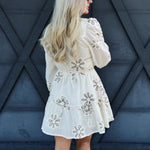 Exquisite Embroidered Mini Dress In Cream - Infinity Raine