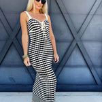 Monochrome Knit Maxi Stripe Dress In Black - Infinity Raine