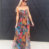 Pleated Floral Tulle Maxi Dress In Orange Multi - Infinity Raine