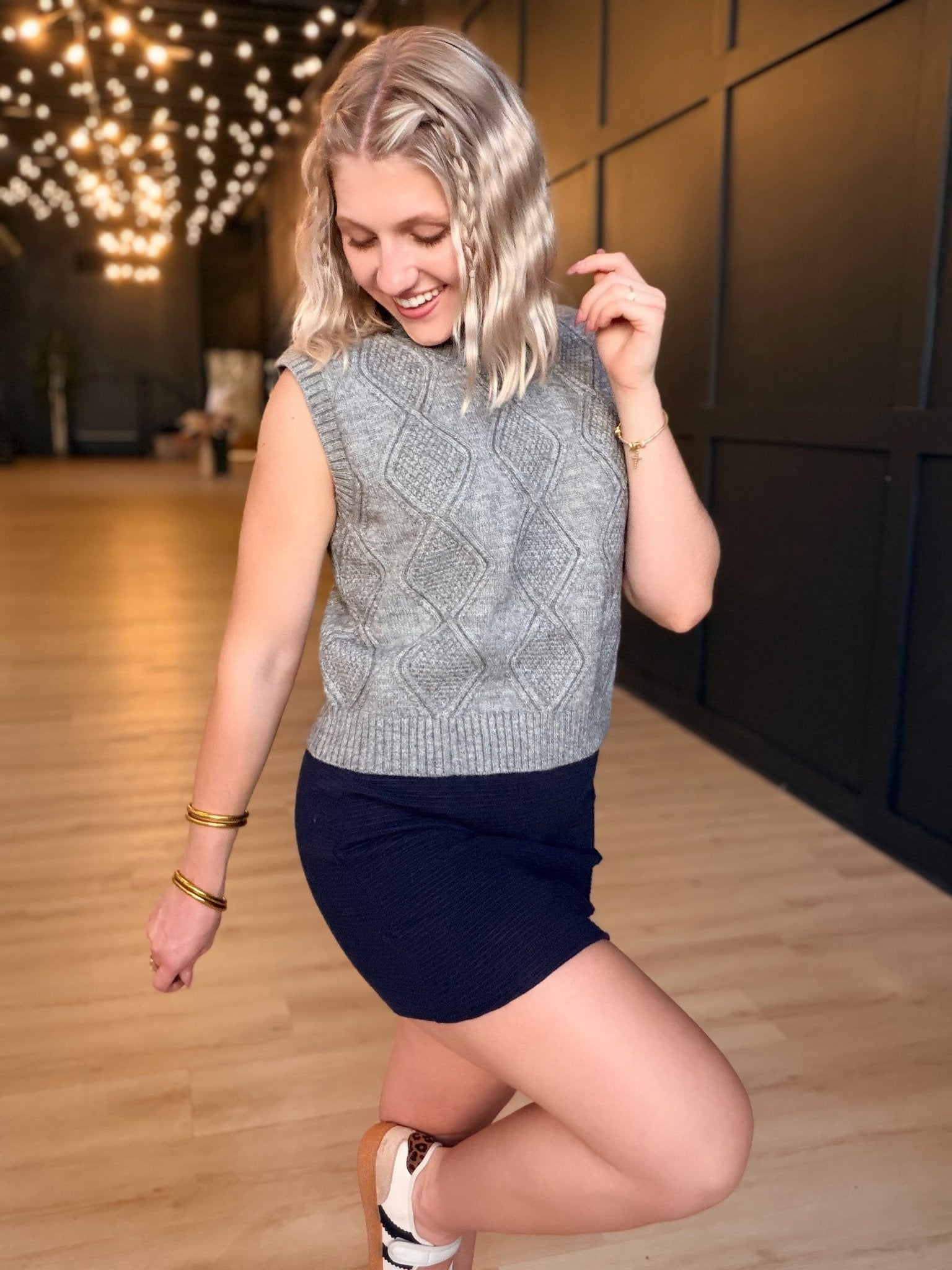 Campus Girl Geometric Sweater Vest In Grey - Infinity Raine