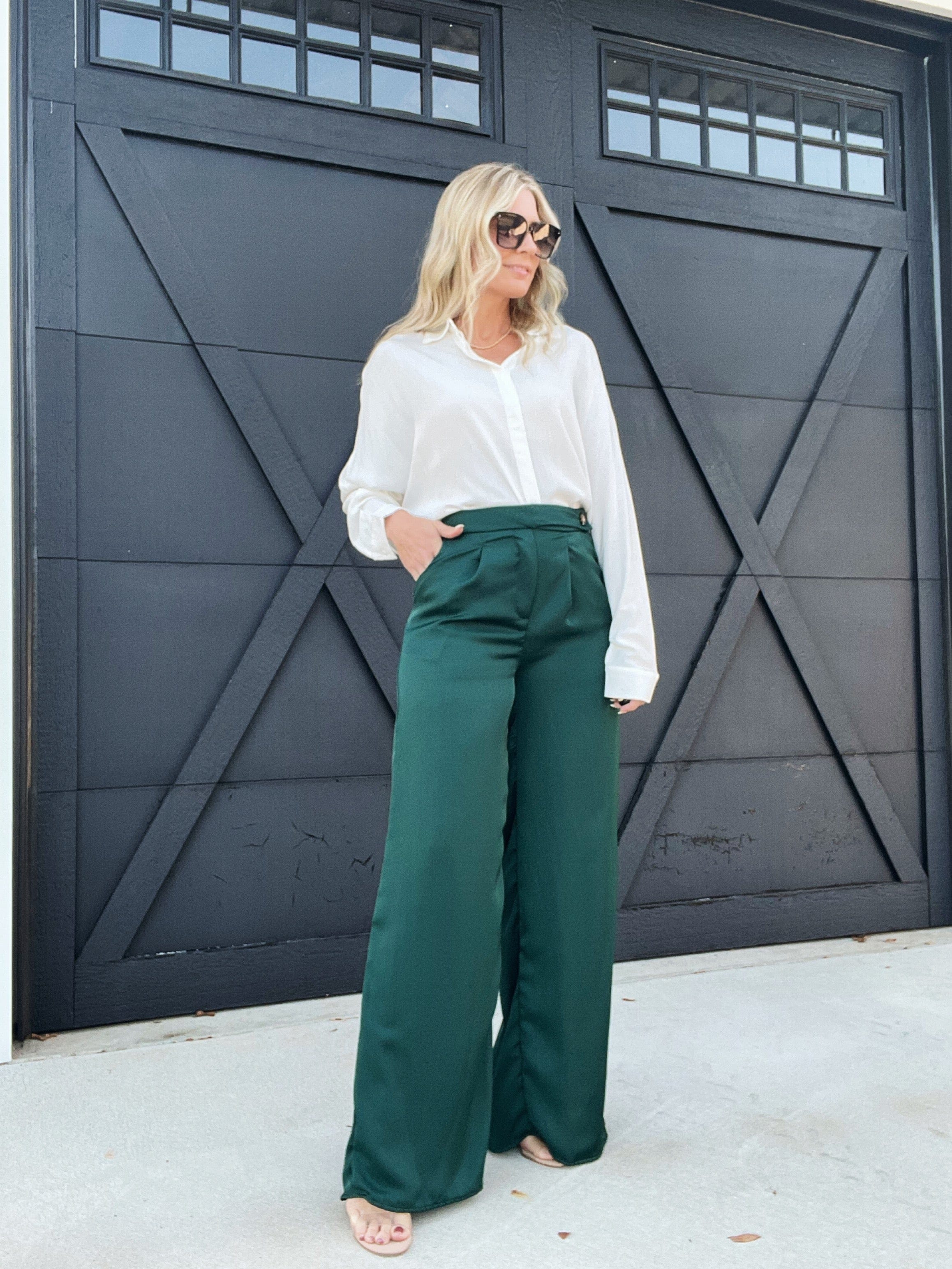 Silky Smooth Dress Pants-Forest Green - Infinity Raine