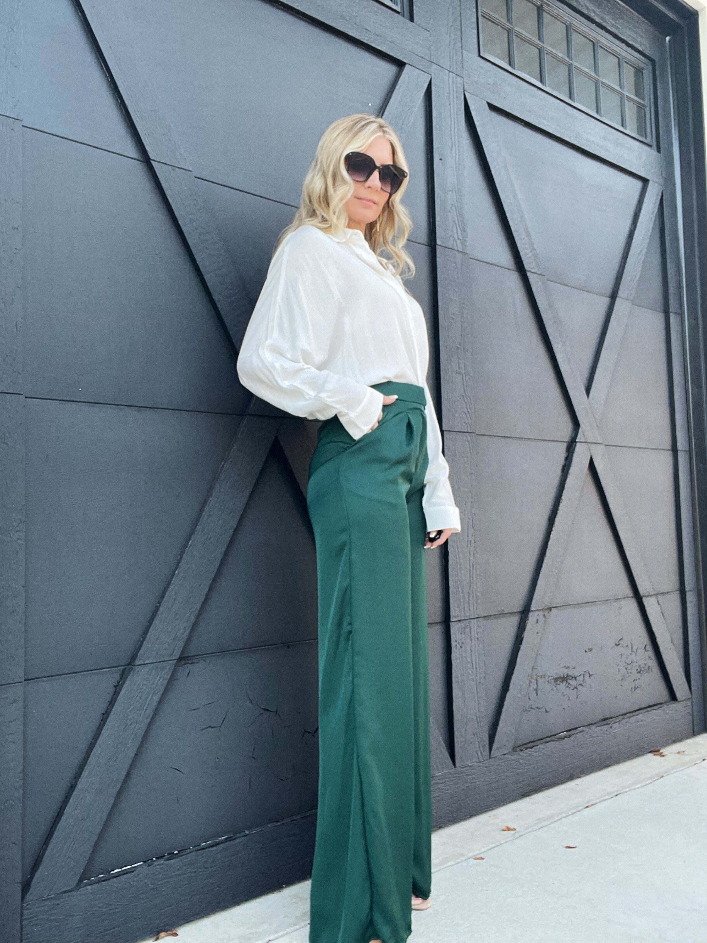 Silky Smooth Dress Pants-Forest Green - Infinity Raine