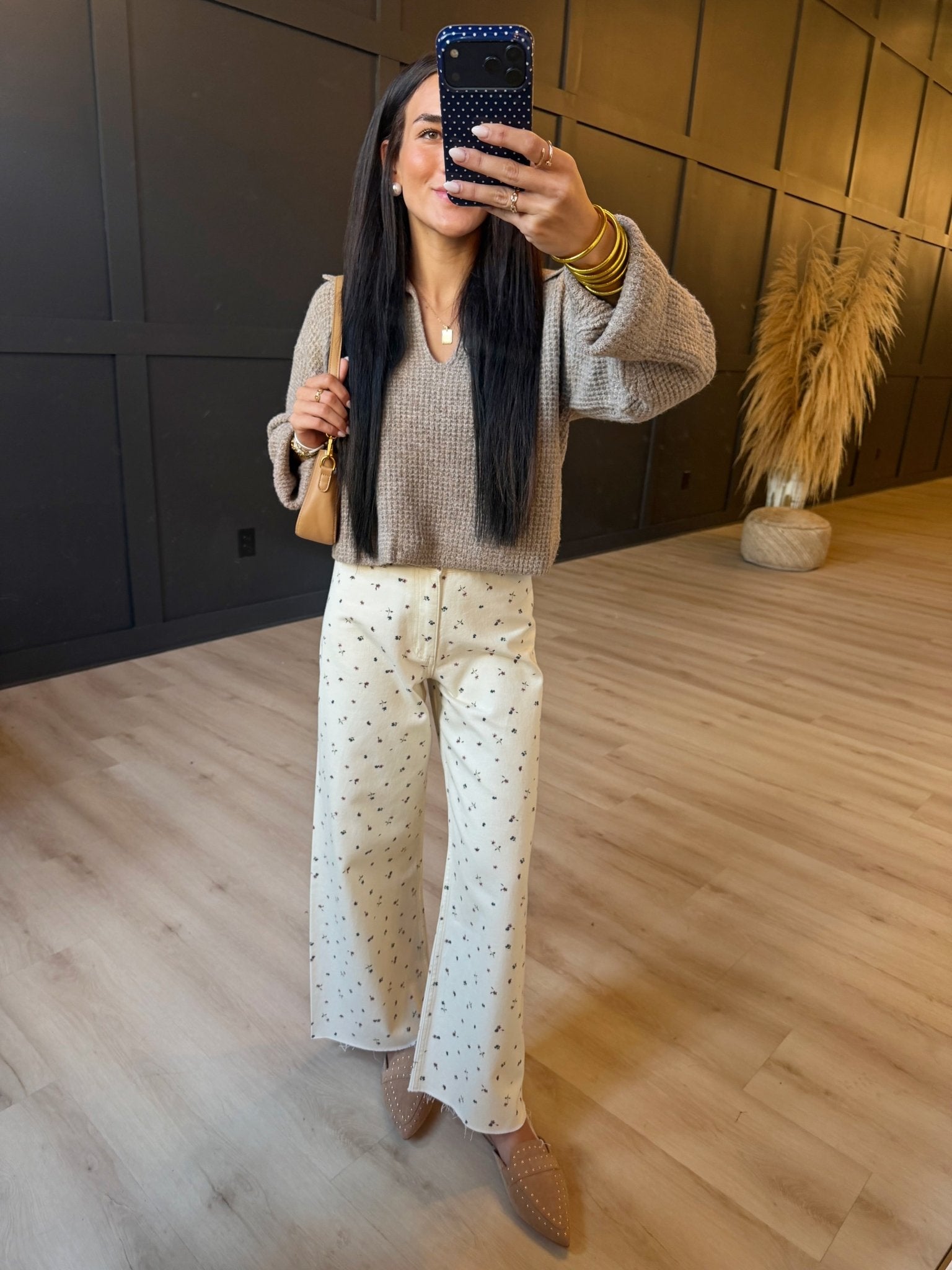 Carter Waffle Polo Sweater Knit Top In Taupe - Infinity Raine