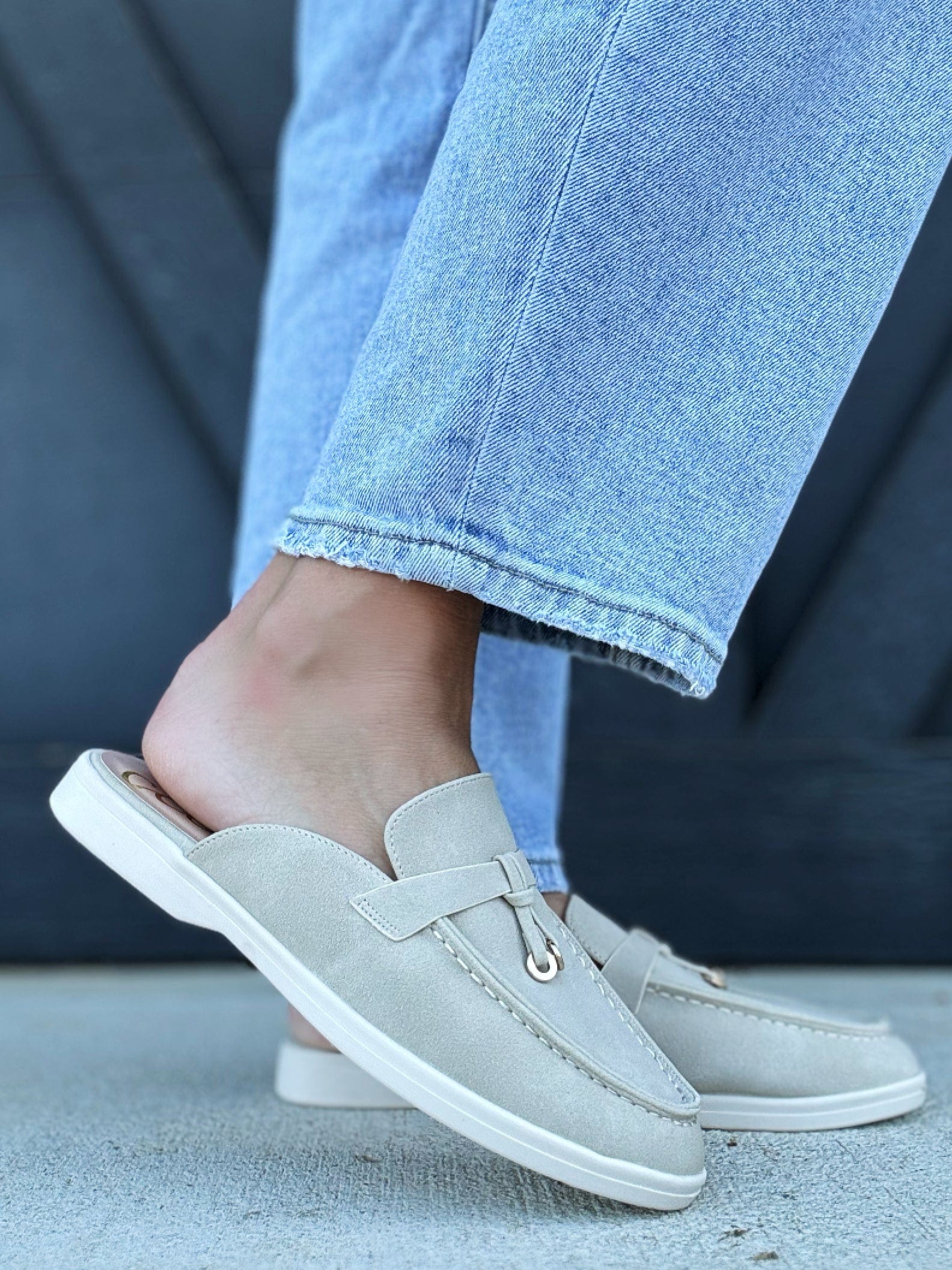 Irene Knot Detail Moccasin Stitching Loafer Mule- Taupe - Infinity Raine