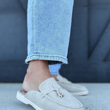 Irene Knot Detail Moccasin Stitching Loafer Mule- Taupe - Infinity Raine