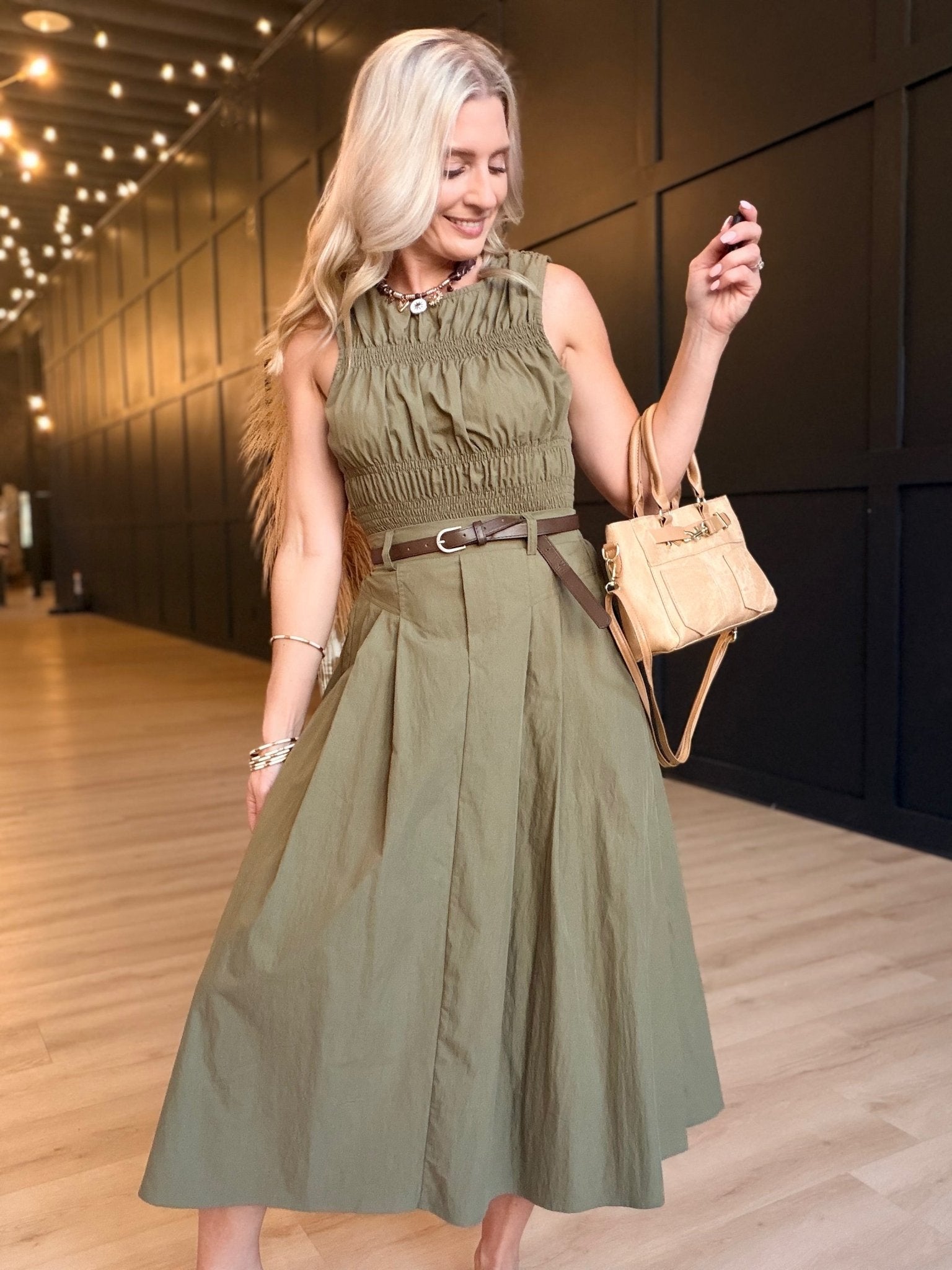 Central Park Midi Skirt W Belt in Olive - Infinity Raine