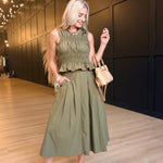 Central Park Midi Skirt W Belt in Olive - Infinity Raine