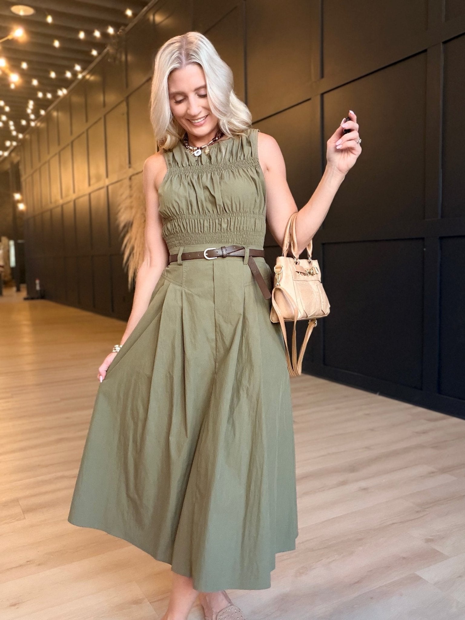Central Park Ruched Tank In Olive - Infinity Raine