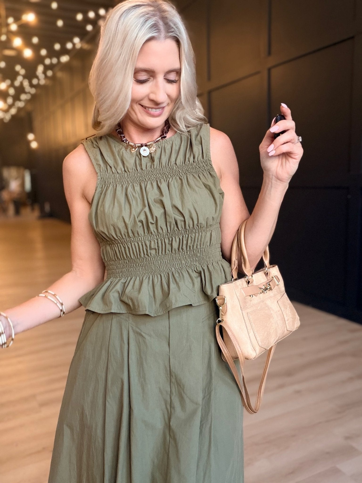 Central Park Ruched Tank In Olive - Infinity Raine