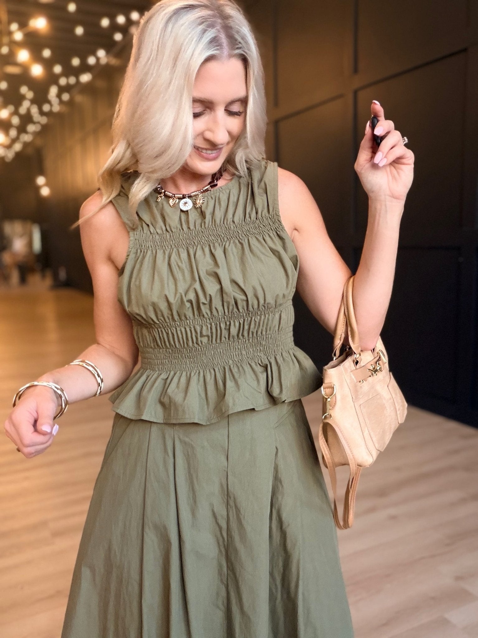 Central Park Ruched Tank In Olive - Infinity Raine