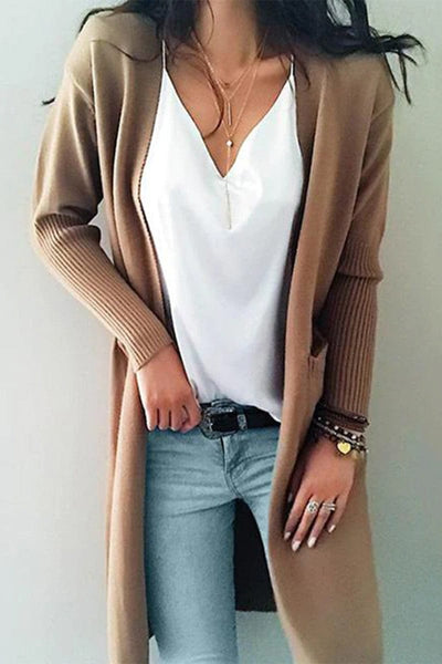 Casual Loose Knit Cardigan-Light Brown - Infinity Raine