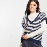 Chantal Stripe Sweater Vest In Navy Oatmeal - Infinity Raine