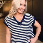 Chantal Stripe Sweater Vest In Navy Oatmeal - Infinity Raine