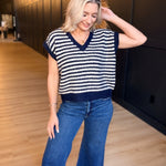 Chantal Stripe Sweater Vest In Navy Oatmeal - Infinity Raine