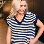 Chantal Stripe Sweater Vest In Navy Oatmeal - Infinity Raine
