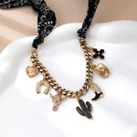 Charm Animal Scarf Necklace-Western Cross Boot Hat In Gold - Infinity Raine