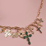 Charm Necklace-Multi Cross Charms Necklace In Gold - Infinity Raine