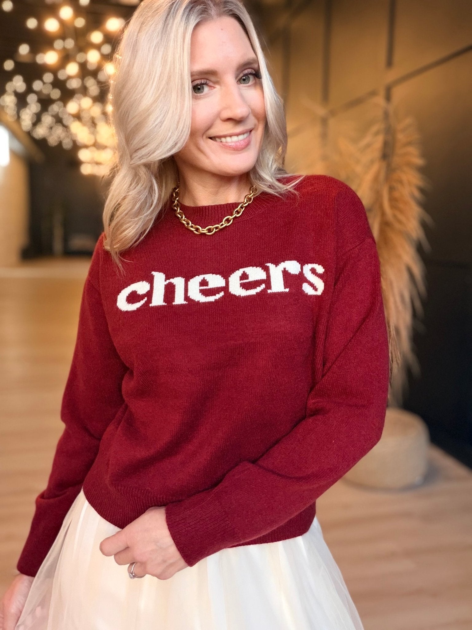 Cheers Sweater In Burgundy Ivory - Infinity Raine