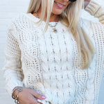 Chenille Soft Braid Crochet Knit Sweater In Ivory - Infinity Raine