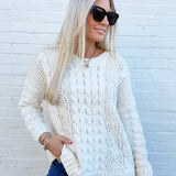 Chenille Soft Braid Crochet Knit Sweater In Ivory - Infinity Raine