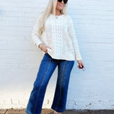 Chenille Soft Braid Crochet Knit Sweater In Ivory - Infinity Raine