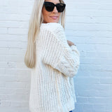 Chenille Soft Braid Crochet Knit Sweater In Ivory - Infinity Raine