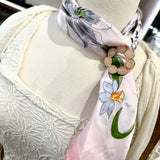 Chic Accent Scarf- Abstract Florals With Pink Brooch - Infinity Raine