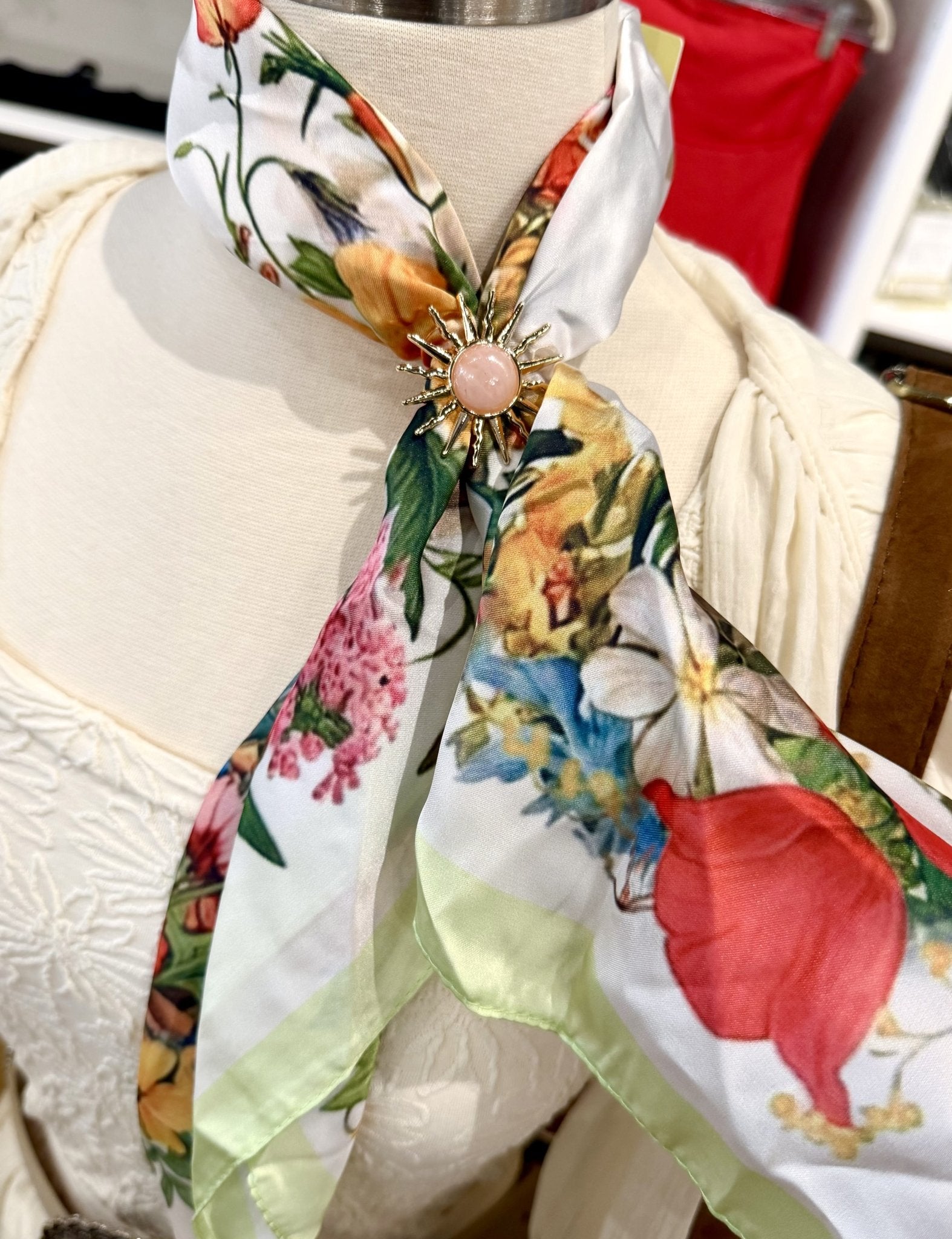 Chic Accent Scarf - Face Of The Sun With Sun Brooch - Infinity Raine